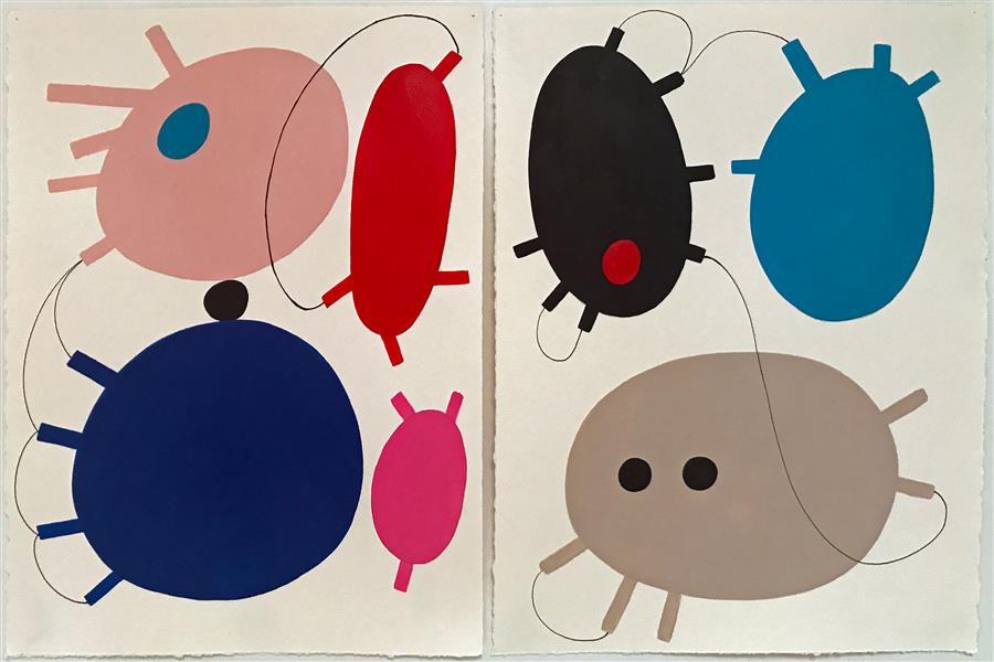 Curiosities Diptych (15" x 22.5") by Nancy Goodman Lawrence, mixed media artwork 