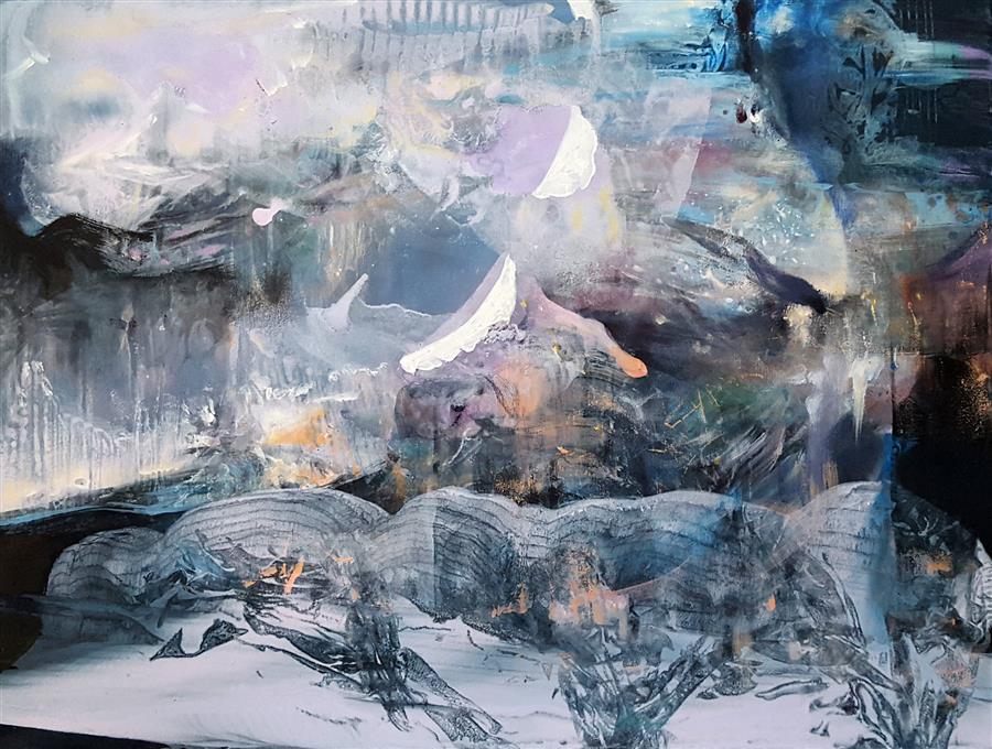 Replacing the Down with a Head of a Strange Flower (24" x 32") by Kloska Ovidiu, acrylic painting