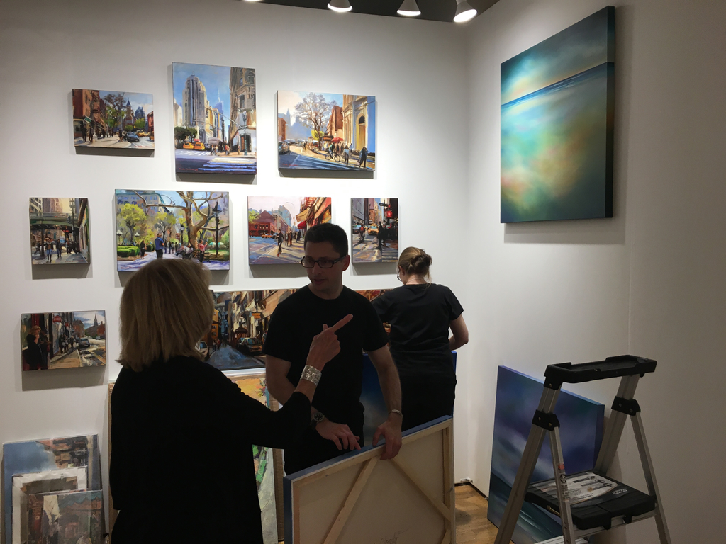 Co-founder and Gallery Director Alex Farkas setting up the UGallery booth at the Affordable Art Fair.