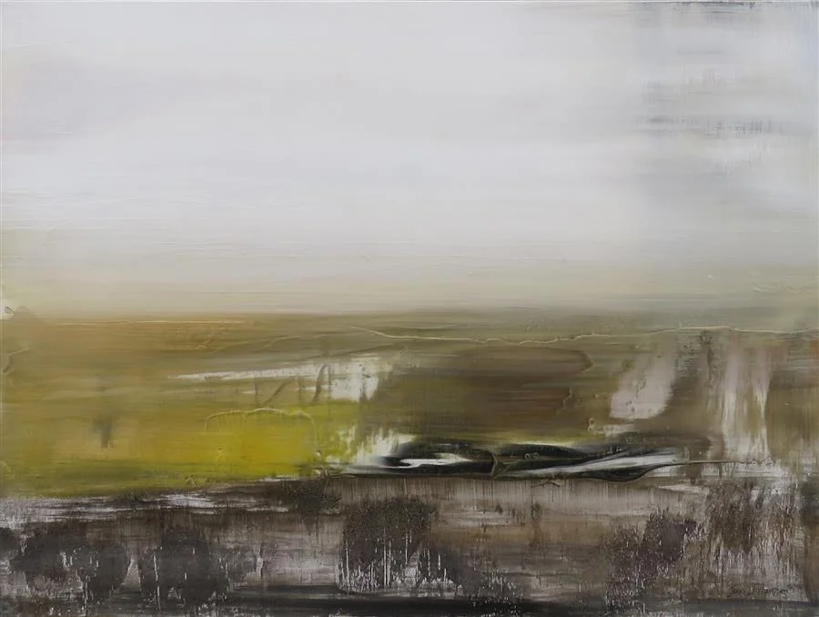 Abstract White, Bronze, Yellow (18" x 24") by Jenn Williamson, acrylic painting