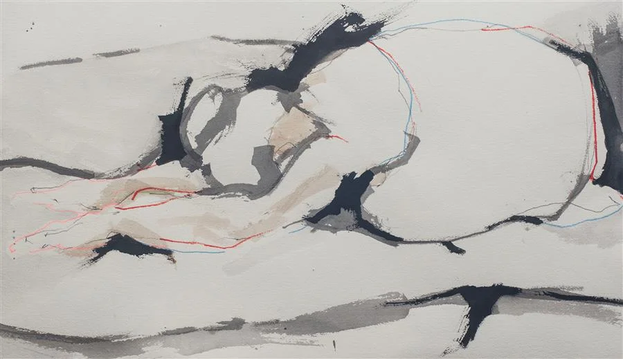 Child's Pose (Study) (14.5" x 25.5") by Geoffrey Stein, ink on paper