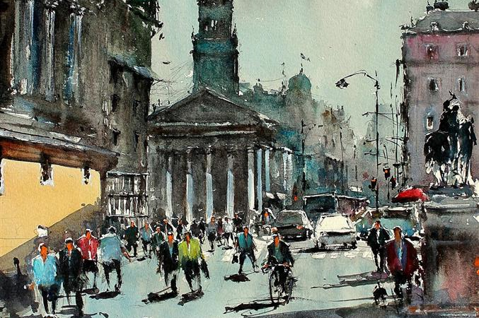 Morning in Trafalgar (15" x 11") by Maximilian Damico, watercolor 