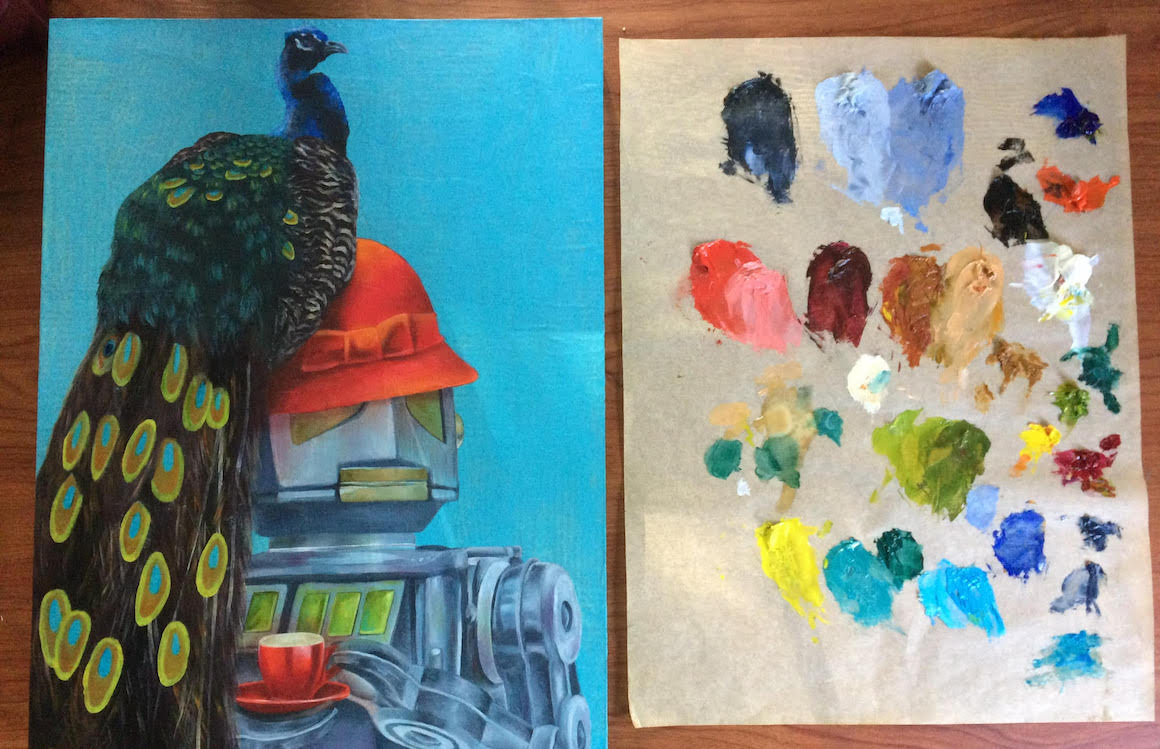 Millie's Indulgence (16" x 12") by Diane Flick, mixed media artwork and color palette 