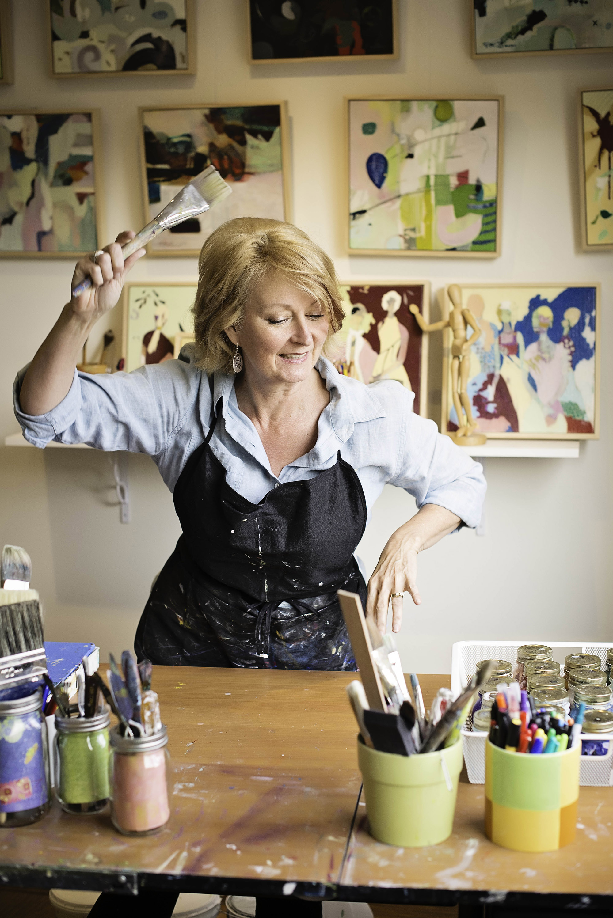 Pamela Beer enjoying the artistic process in her studio.