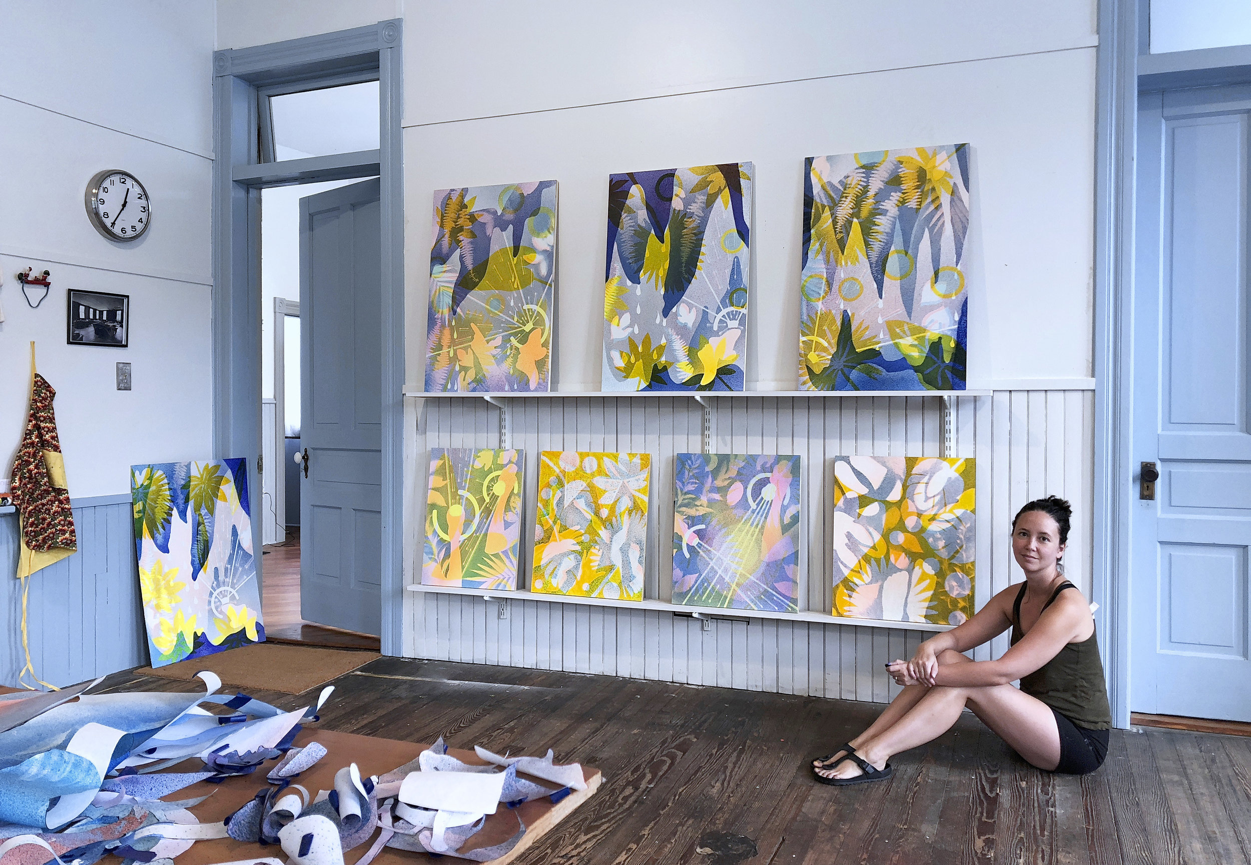 New UGallery artist Maria Stabio in front of her artwork.