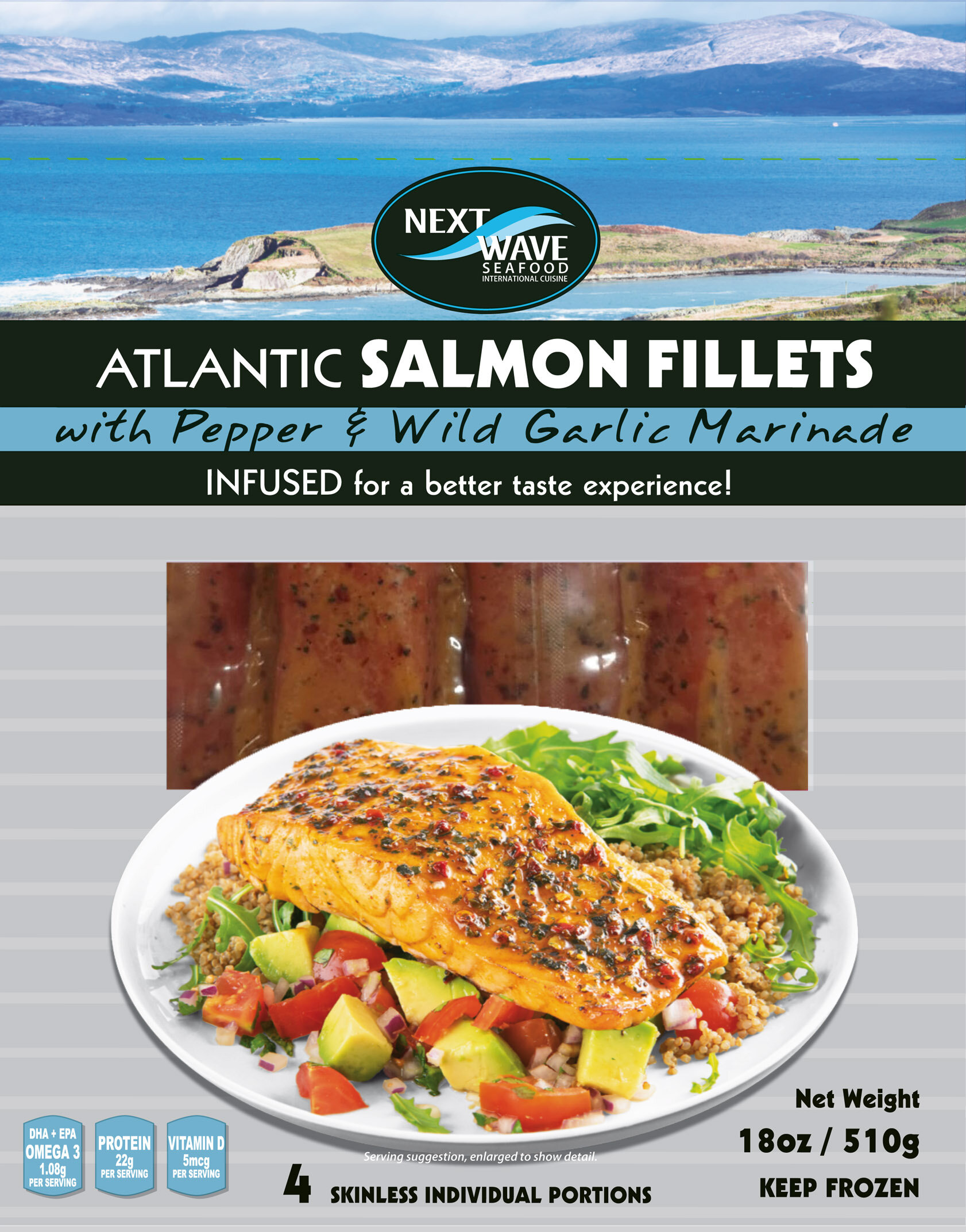 salmon fillets with pepper and garlic marinade package