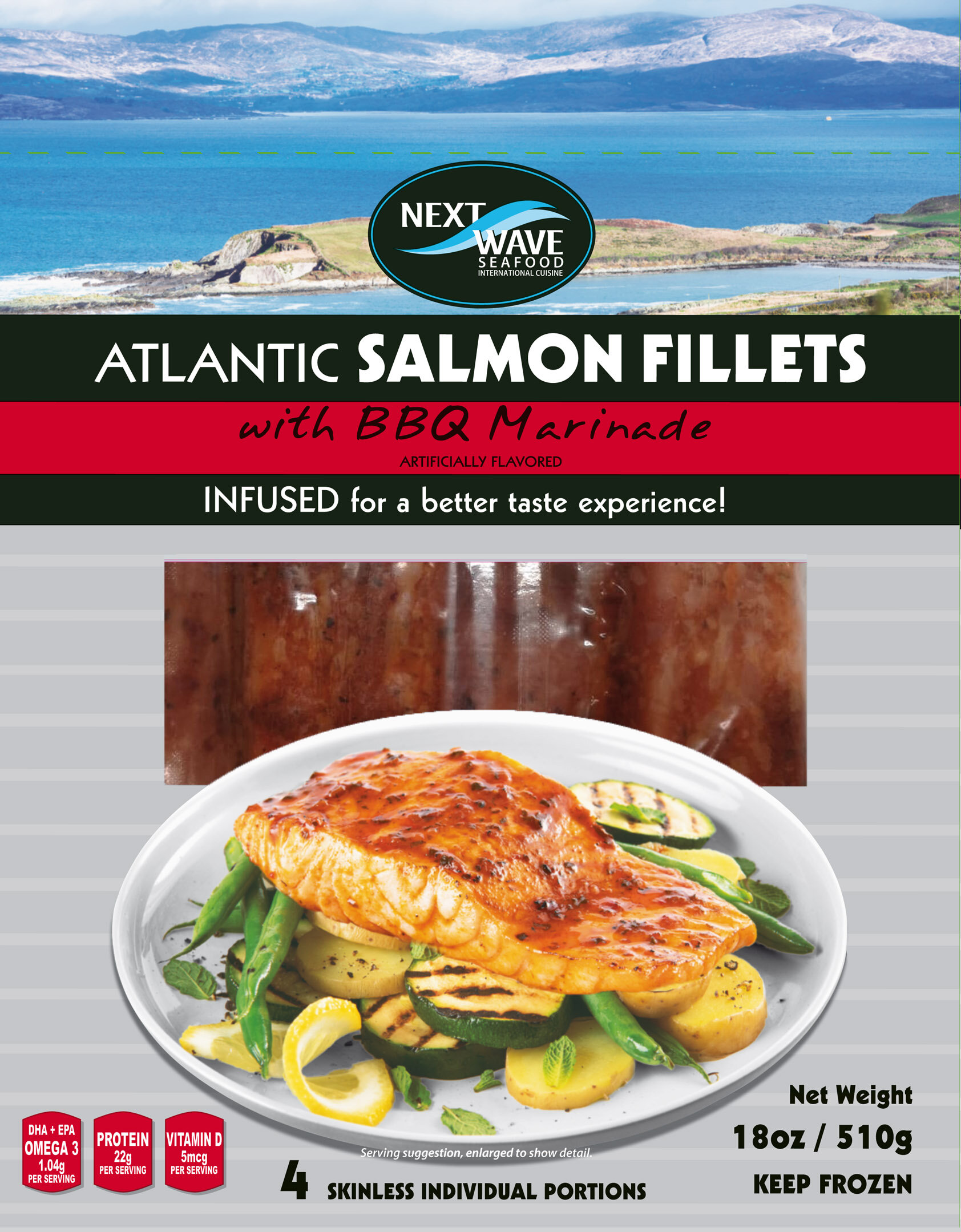 salmon fillets with BBQ marinade package