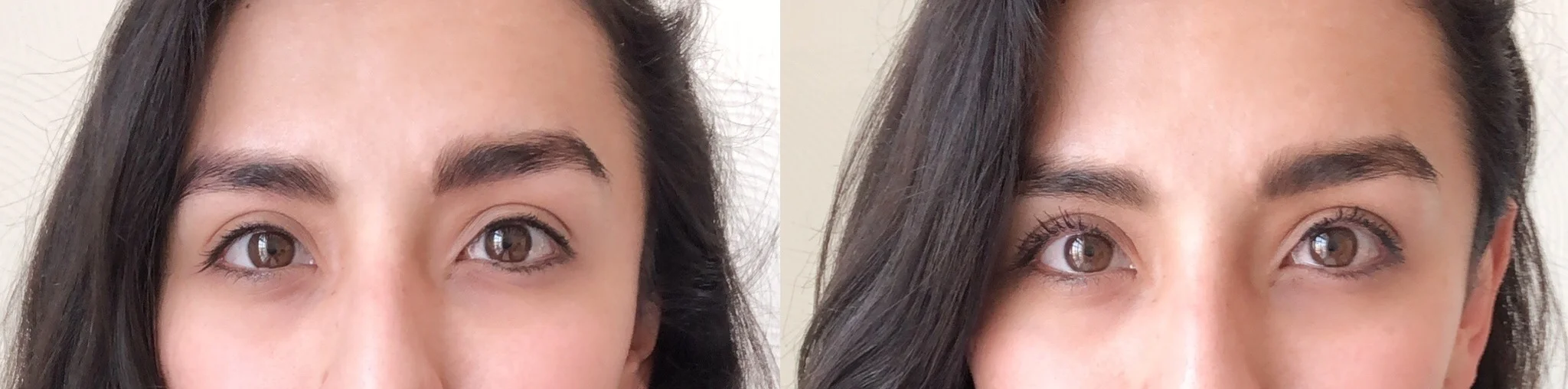 Antes y después de Voluminous Superstar Xfiber versión lavable (aplicación sin utilizar rizador)