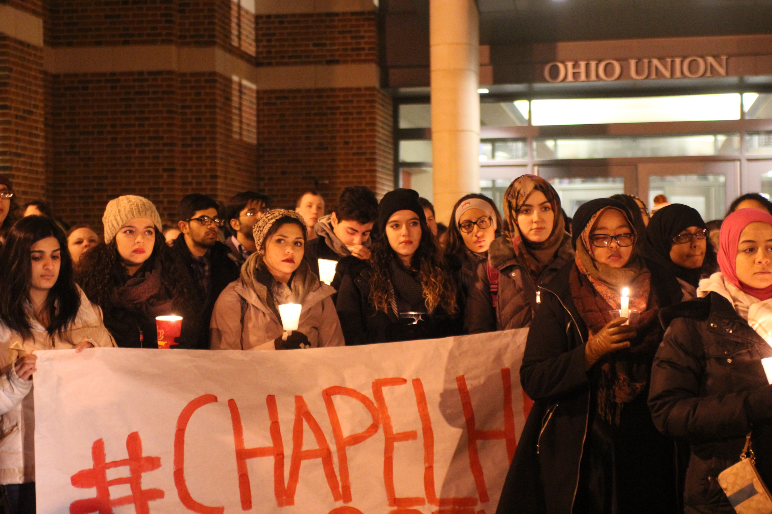  Students attend a candlelight vigil held for the three Muslim Americans, Deah Barakat, Yusor Abu-Salha and Razan Abu-Salha,&nbsp;murdered in Chapel Hill, North Carolina. February, 2015.  
