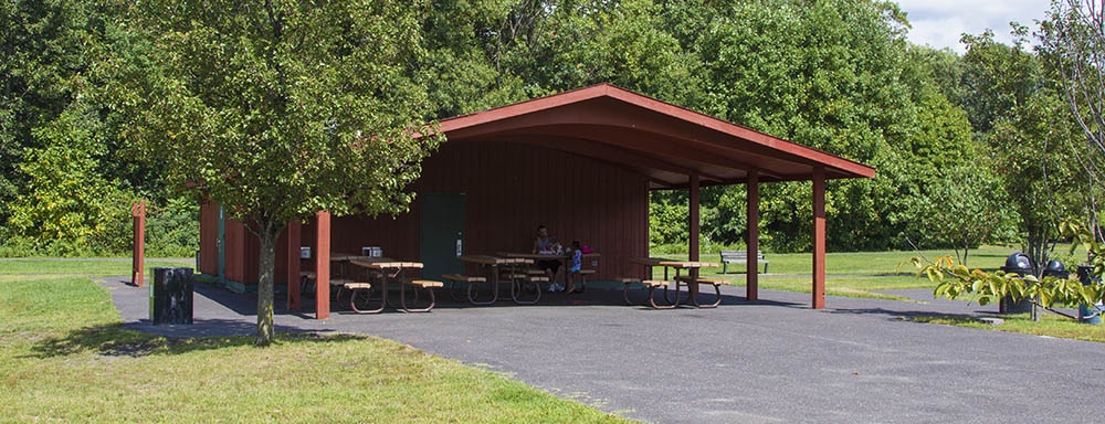 Open pavilion with indoor restrooms (closed November - March). There's also picnic benches and an area for grilling. To reserve the pavilion call the Camden County Department of Parks at (856) 216-2173.