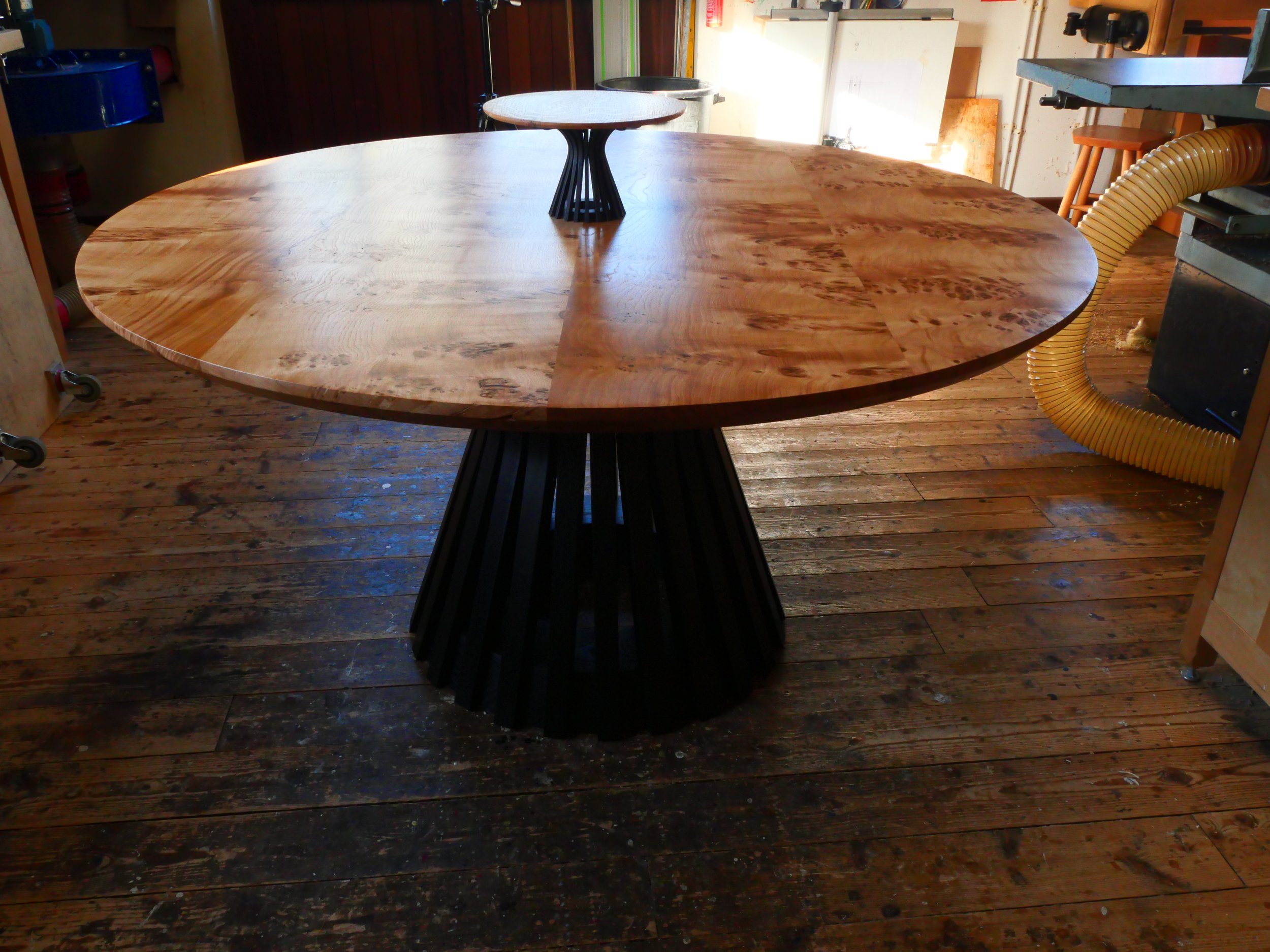 Circular table with maquette.