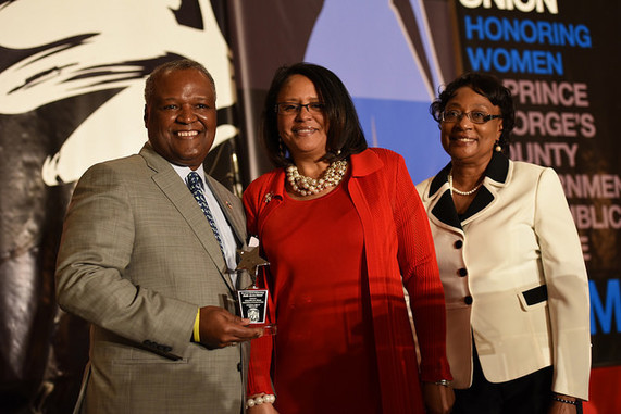 Prince George’s County Executive Rushern L. Baker, III, Jacqueline Brooks Rhone (2016 Gladys Noon Spellman Public Service Award Recipient), Nellvenia Johnson (2015 Gladys Noon Spellman Public Service Award Recipient).
