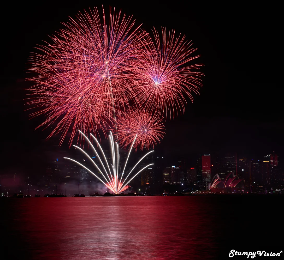 The Sydney Opera House basks in the glow of the red flare. Settings: Aperture F11, Exposure 2.5 secs & Iso 100.