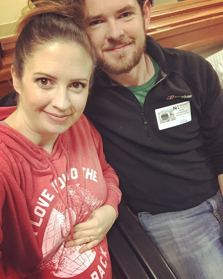 In the waiting room. My Star Wars-themed sweatshirt is what opened the door for a conversation with a nervous expectant dad, who turned out to be a neurology resident.