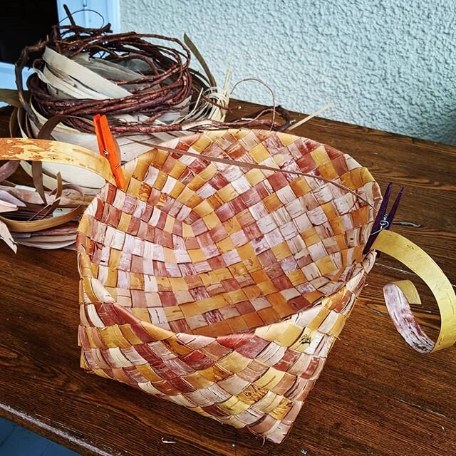 So now I'm home and most of my everything is cancelled....
Trying to rethink how to go about life.

This is a basket Im working on from the left over weavers of the students who didn't show up last week.  Planning on weaving a handle using spruce roo