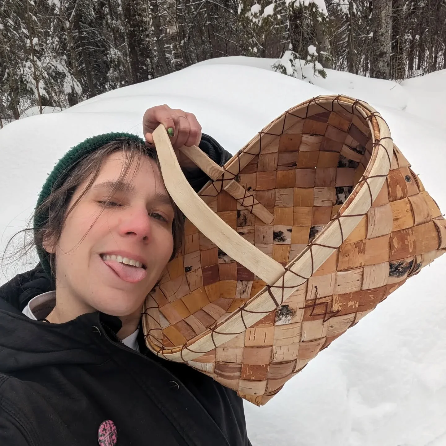 Me w/ basket ready for spring 
#birch #bent #wood #bitchcraft #baskets #weaverfever #boreal