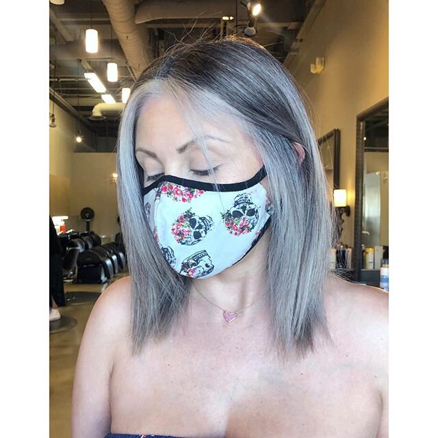 You wouldn&rsquo;t know where her natural even starts! @haileymay16 to think we started with black box color and a rainbow of different shades of blonde and brown! #shannonhair #naturalblend #whitehair #greyhair #foilayage #foilingtechnique #amhair #