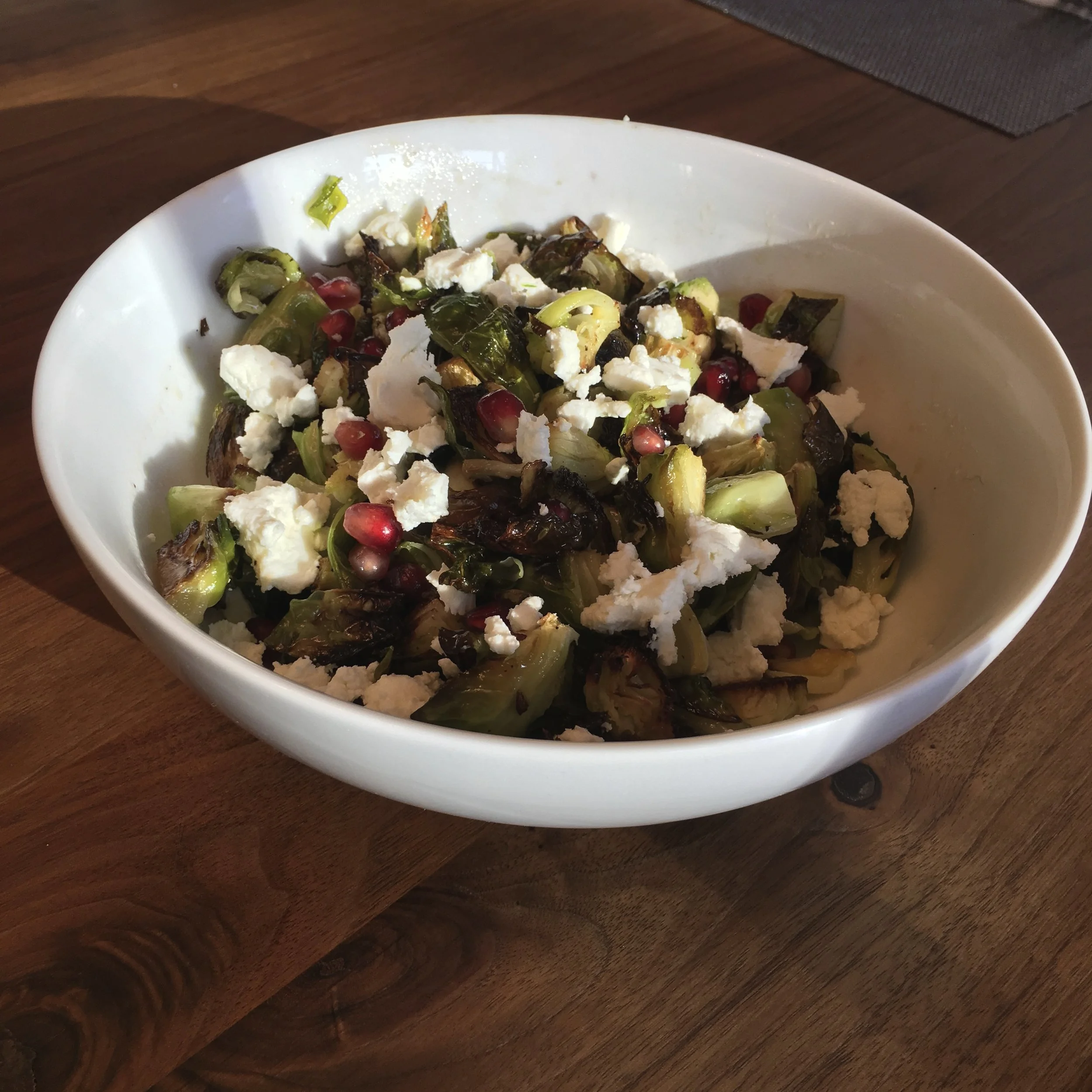 Roasted Brussel Sprouts w Feta and Pomegranate