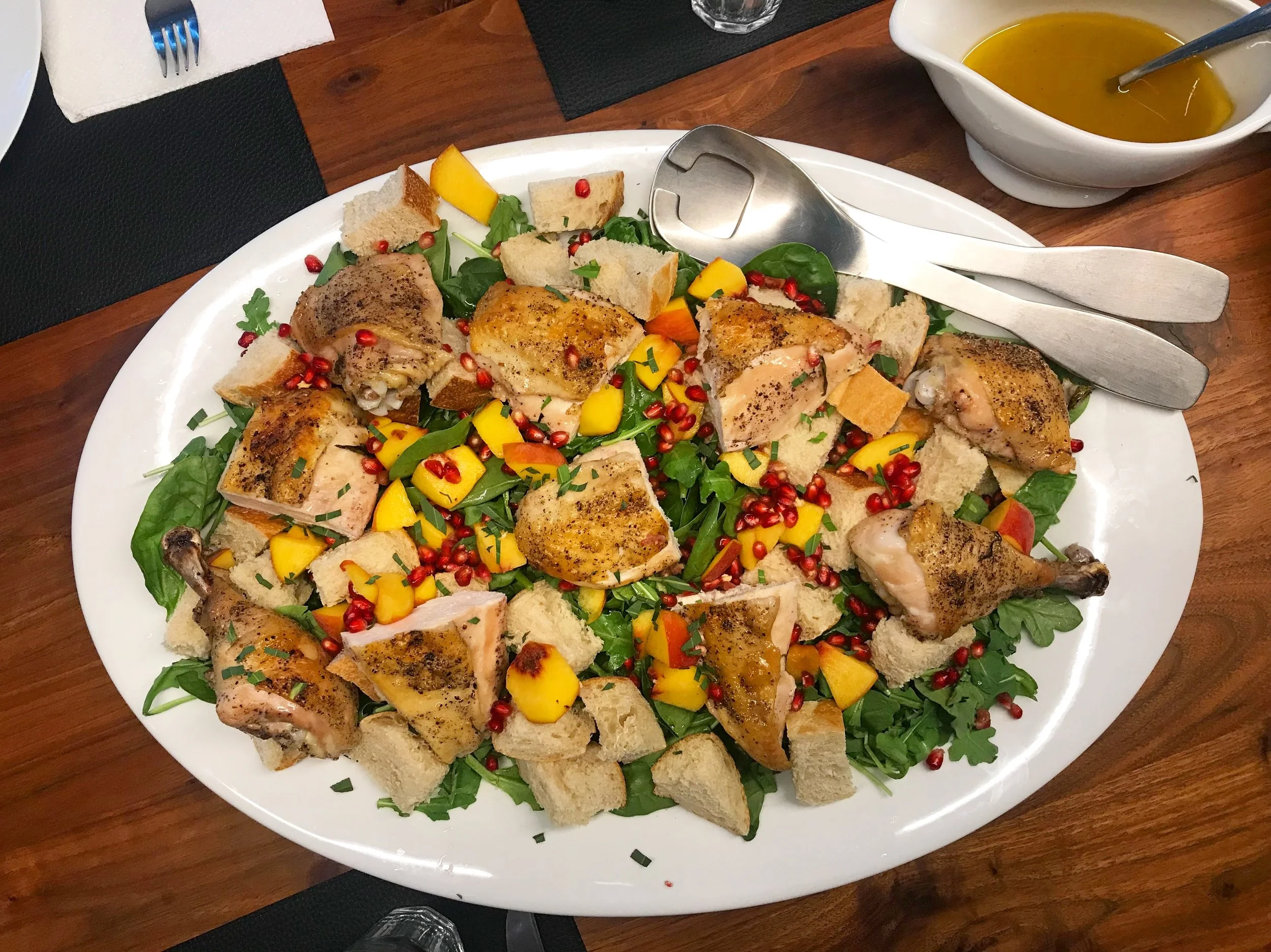 Roast Chicken w Peach, Pomegranate, Arugula