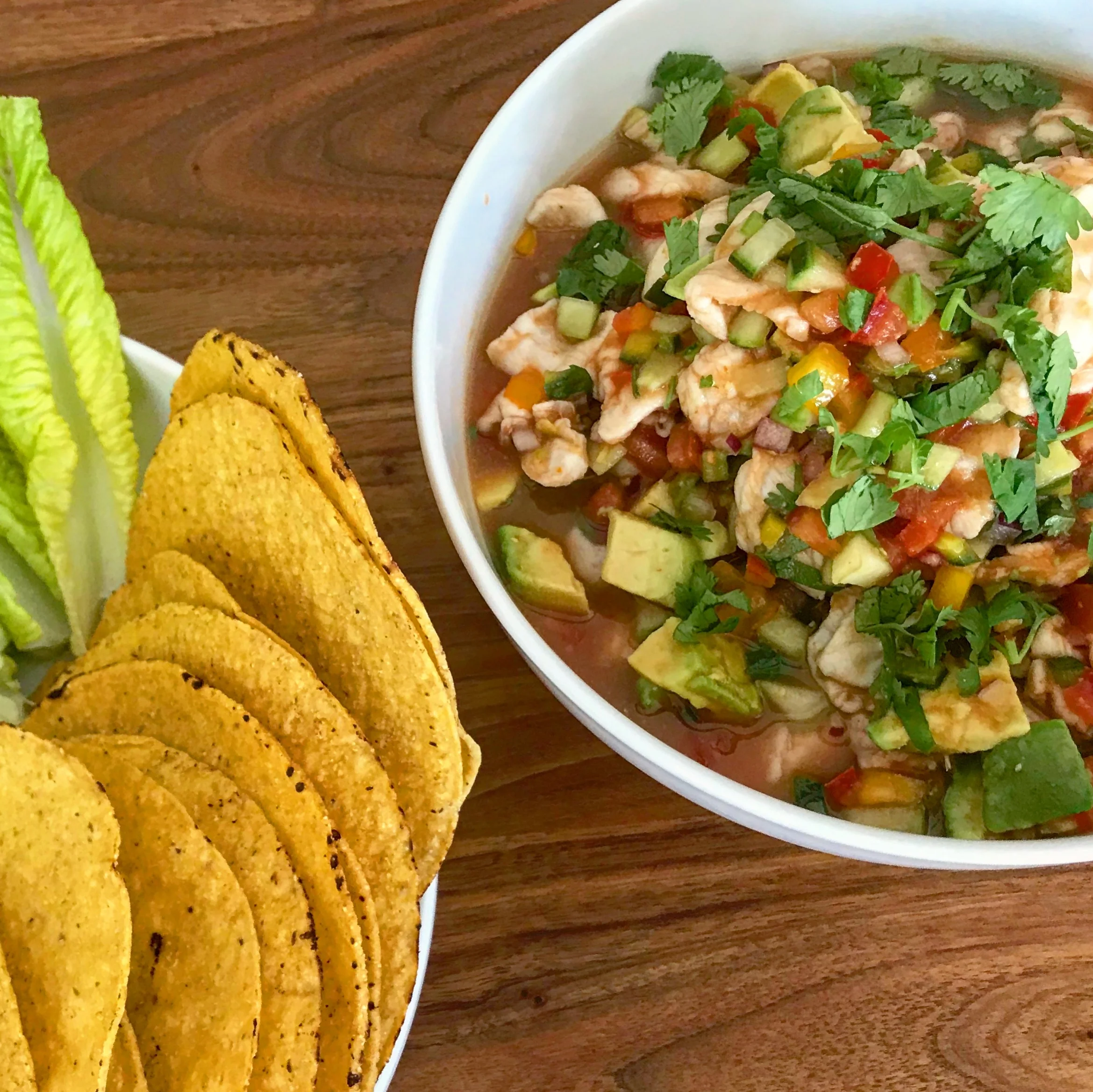 Ceviche with Tostadas and Lettuce Wraps