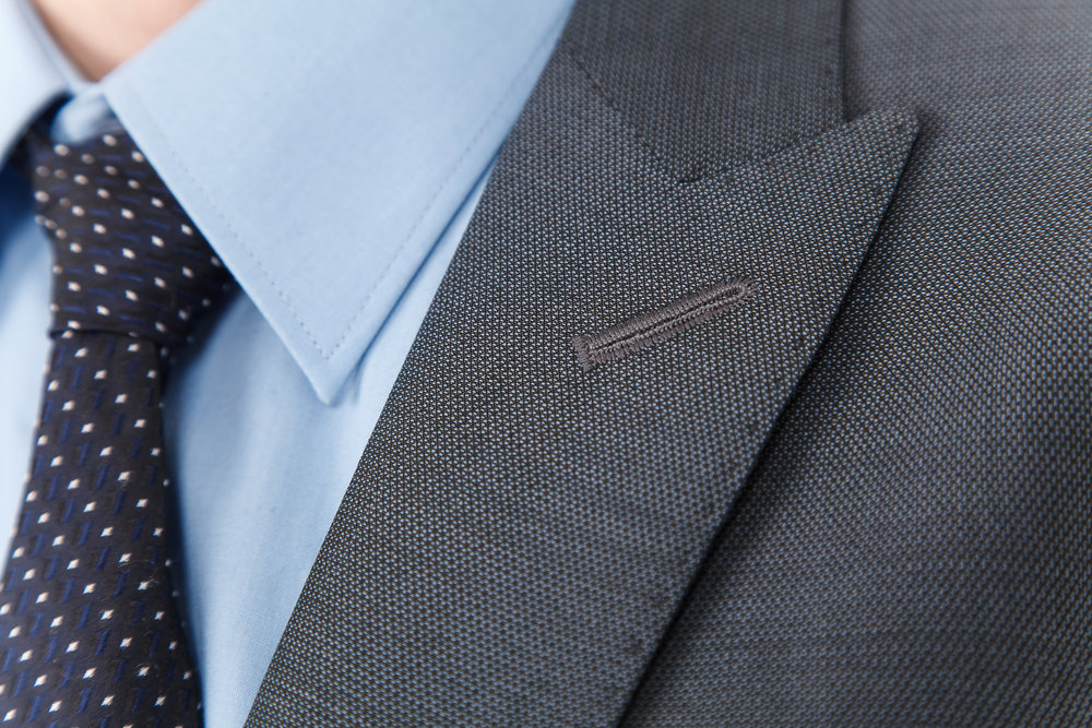 gray custom suit in cotton with blue cotton shirt