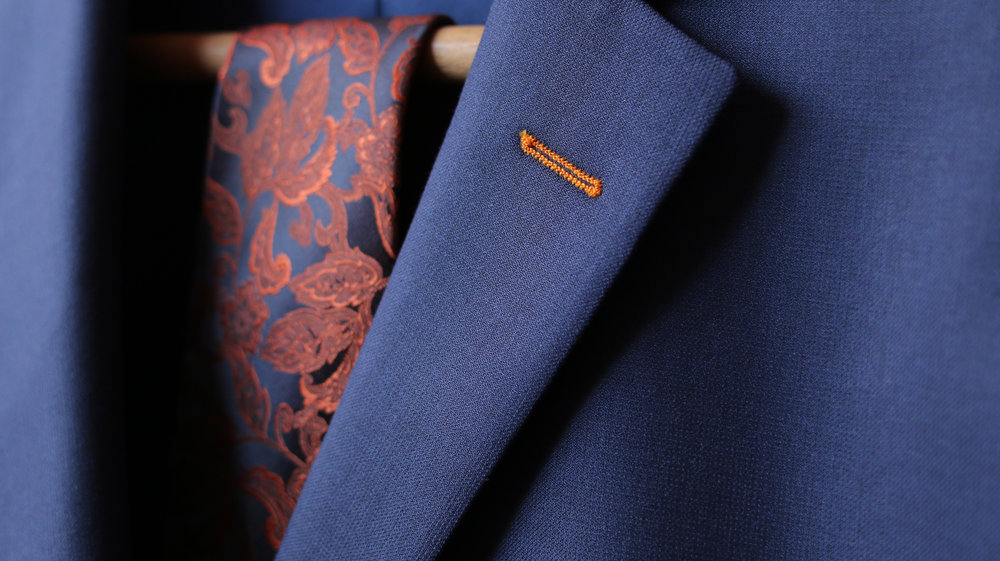 navy blue wool custom suit