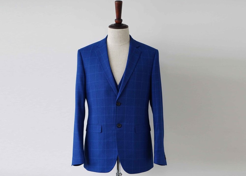 blue polyester blend custom suit