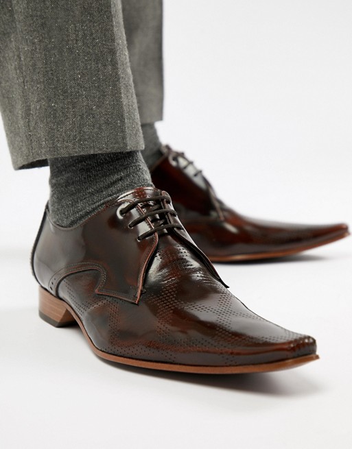 brown leather shoes with gray custom suit