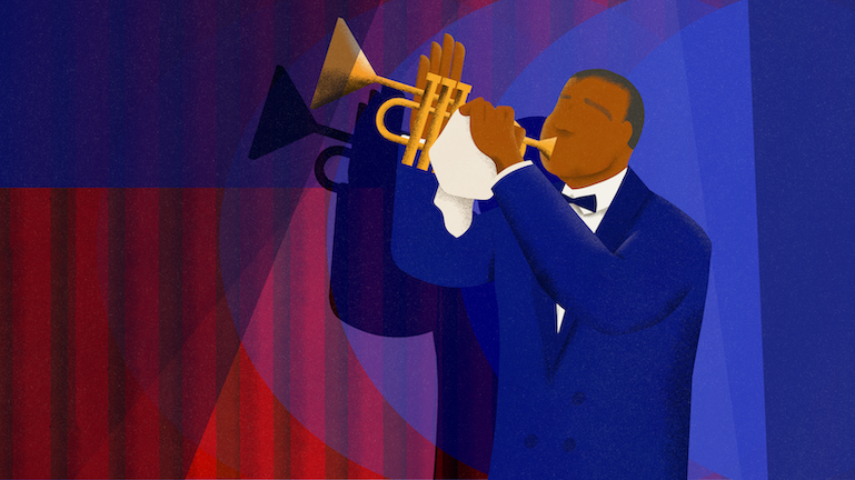 Louis Armstrong Plays on Stage