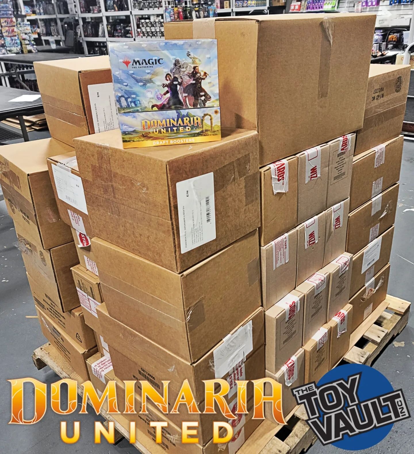 Straight from the distributer to our stores the new Magic The Gathering Dominaria United set! Look at this huge pallets worth! Where else are you going to be able to find such a huge selection of the newest and hottest cards on release date?

#TheToy