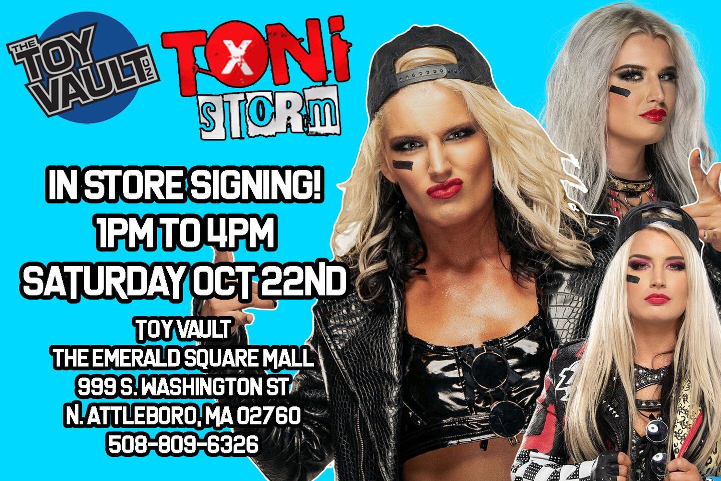 Come meet @tonistorm_ at our #EmeraldSquareMall location on Saturday October 22nd from 1pm to 4pm! 

Tickets are on sale now at https://www.eventbrite.com/e/toni-storm-meet-and-greet-tickets-417941884427 

We can't wait to bring this event to you! 

