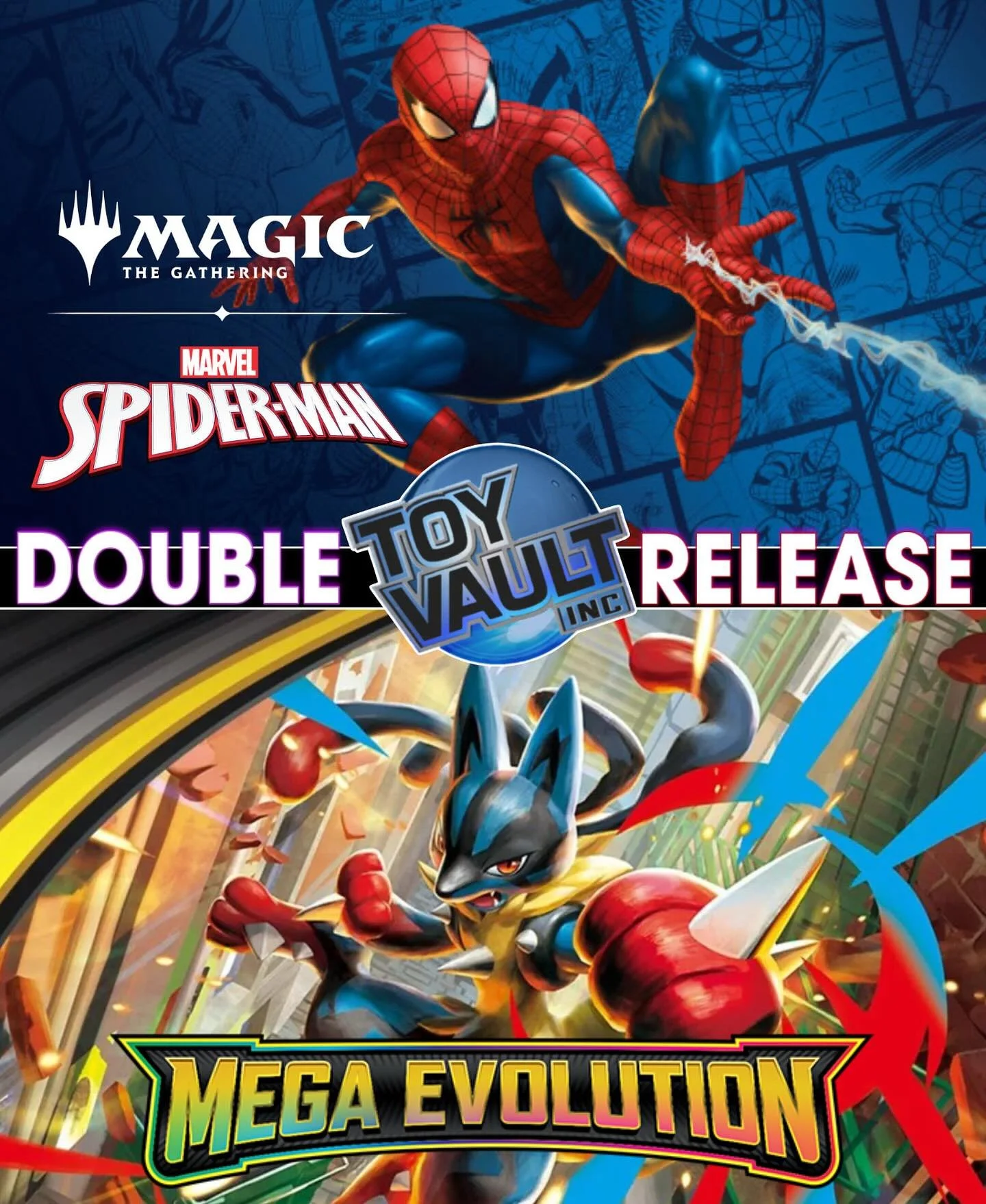 It&rsquo;s Double Release Friday!! In stock now are two of the most anticipated TCG sets in a long time!! MTG Spiderman set and Pokemon Mega evolution!! IN STOCK NOW!!

#pokemon #pokemoncard #pokemoncollector #tcg #tcgcommunity #tcgcollector #tcgplay