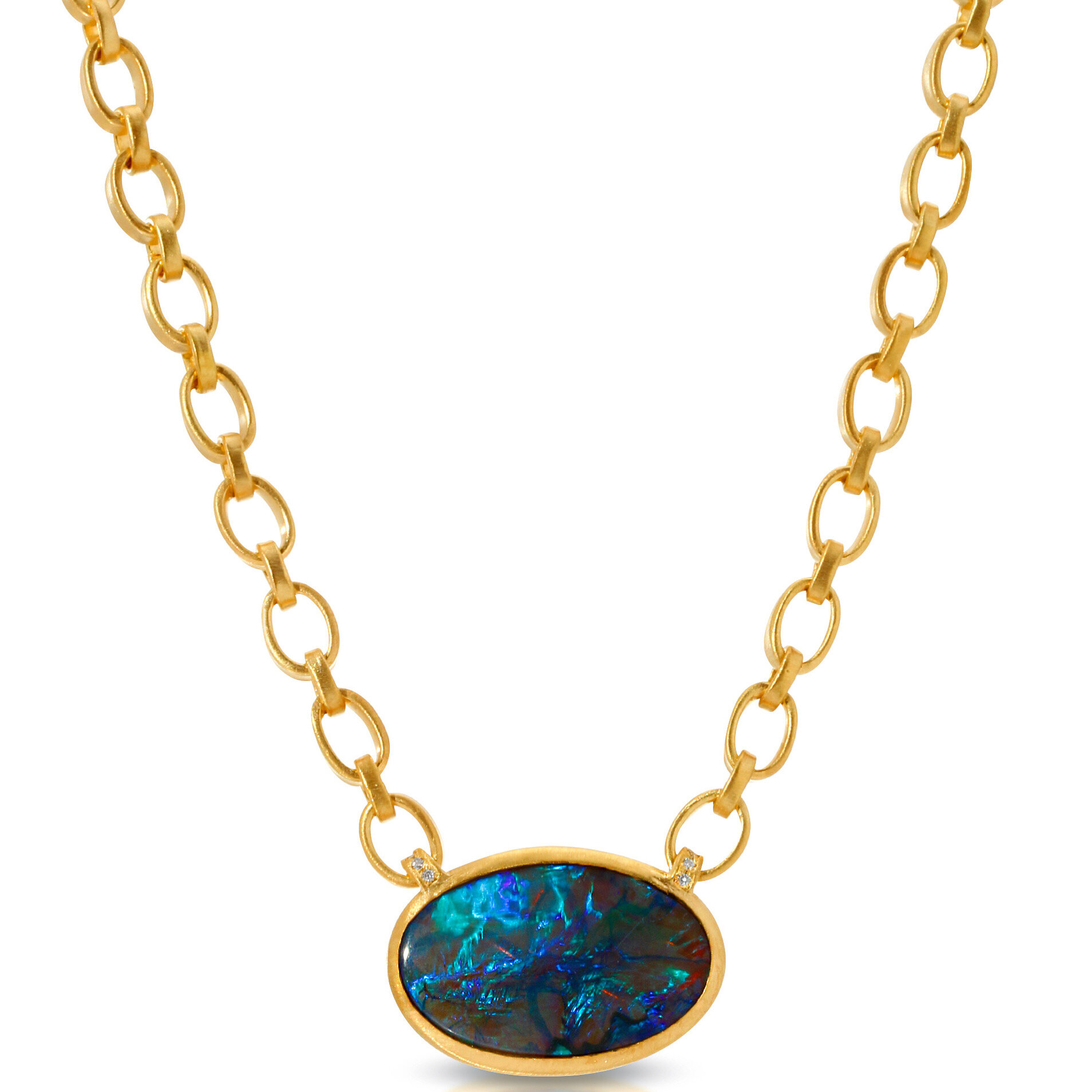 Petite Minimalist Australian Opal Pendant Necklace, 1950s - Ruby Lane