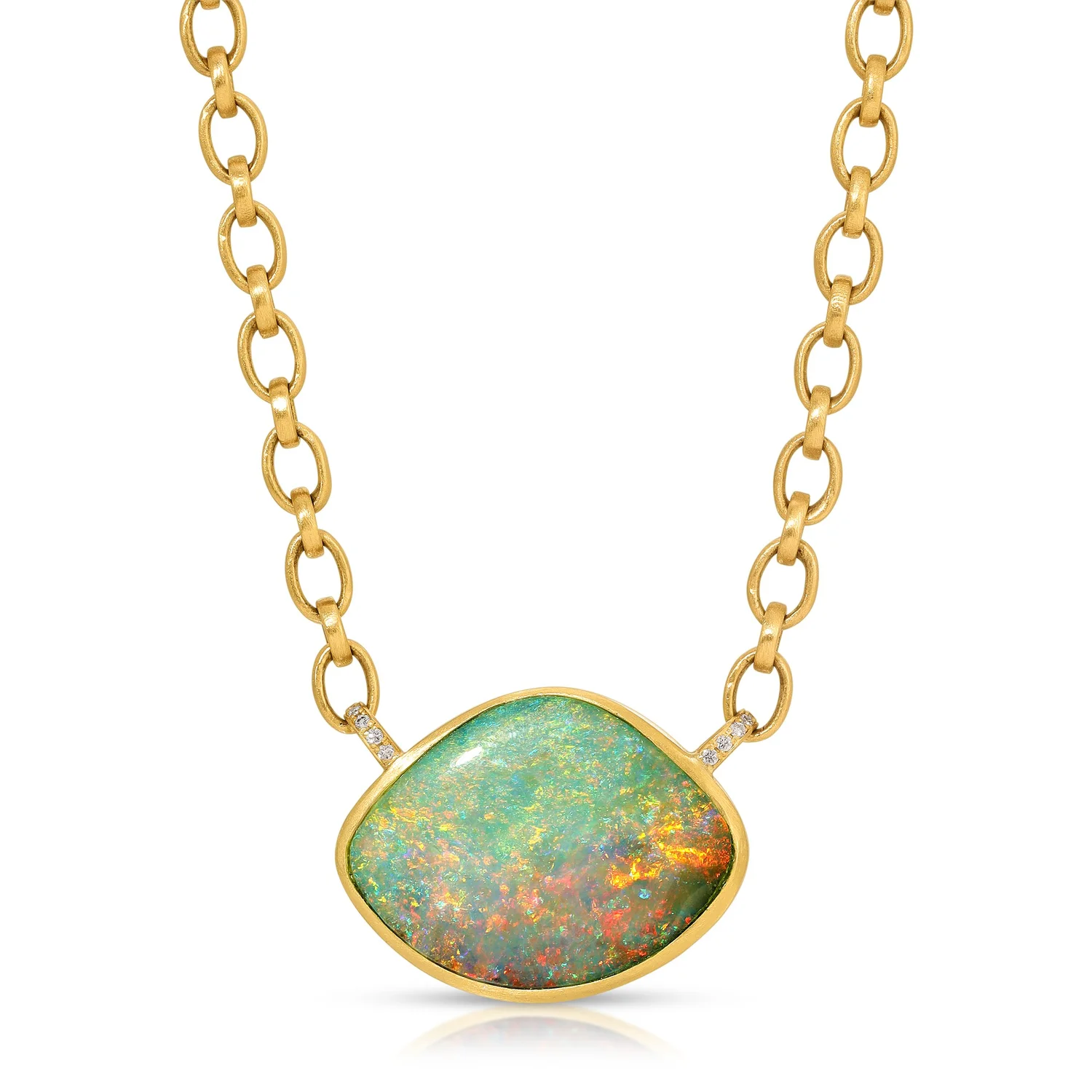 Boulder Opal Pendant Necklace in 18k Yellow Gold with Diamond