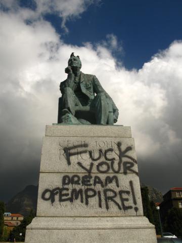 The Rhodes Statue during protests - photo from the internet