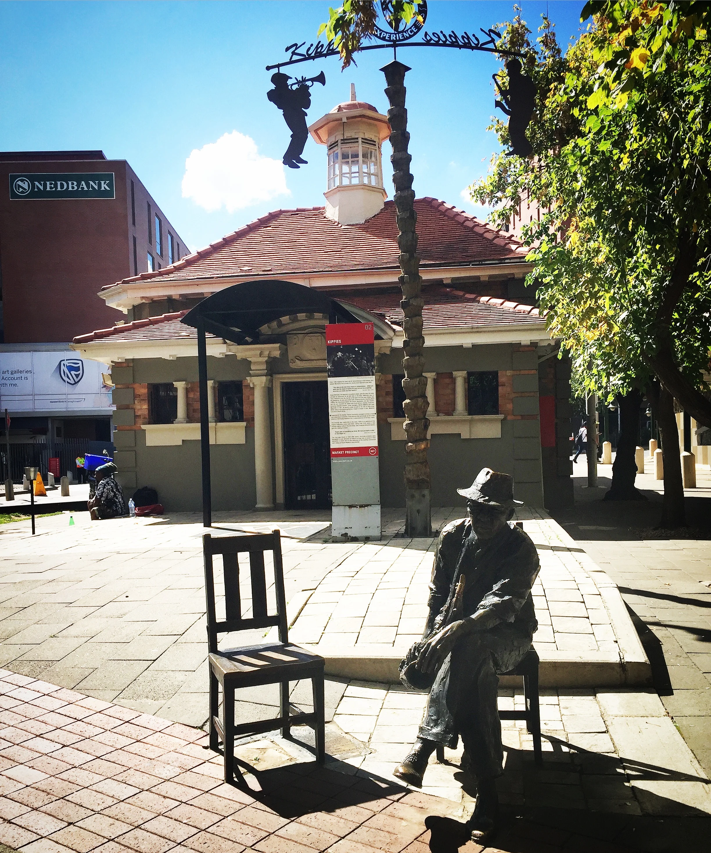 The Kippies building and sculpture - once an active jazz club, it was closed for repairs in early 2000 and has never been re-opened..
