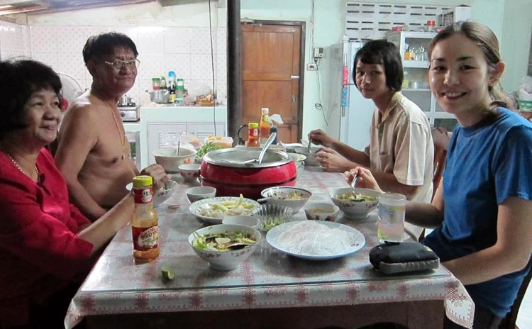Enjoying our first of many helpings of freshly boiled Suki.