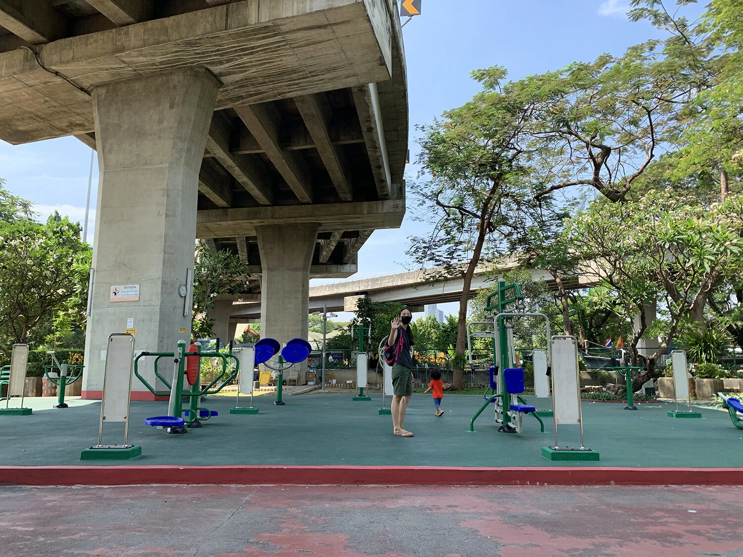 Checking out the exercise equipment one last time.