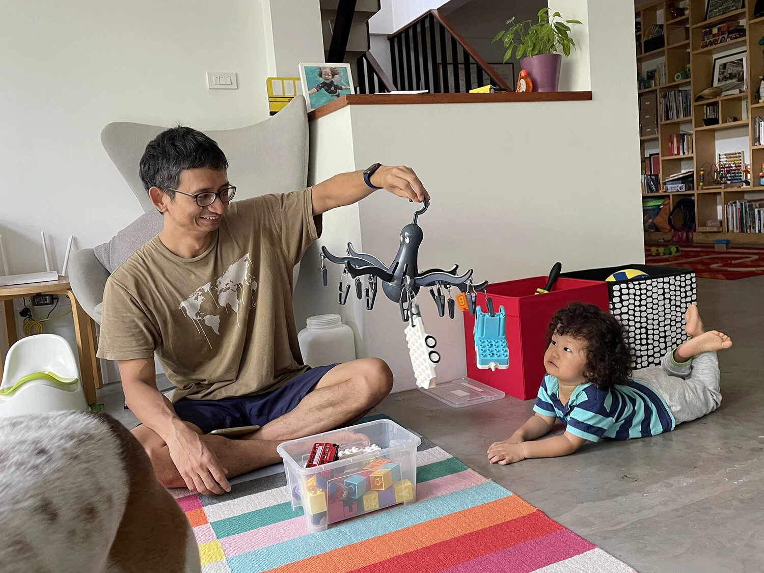Getting inventive: playing with the Ikea laundry octopus.
