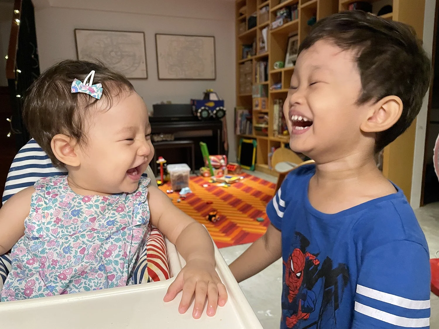 Having a good laugh over dinner.