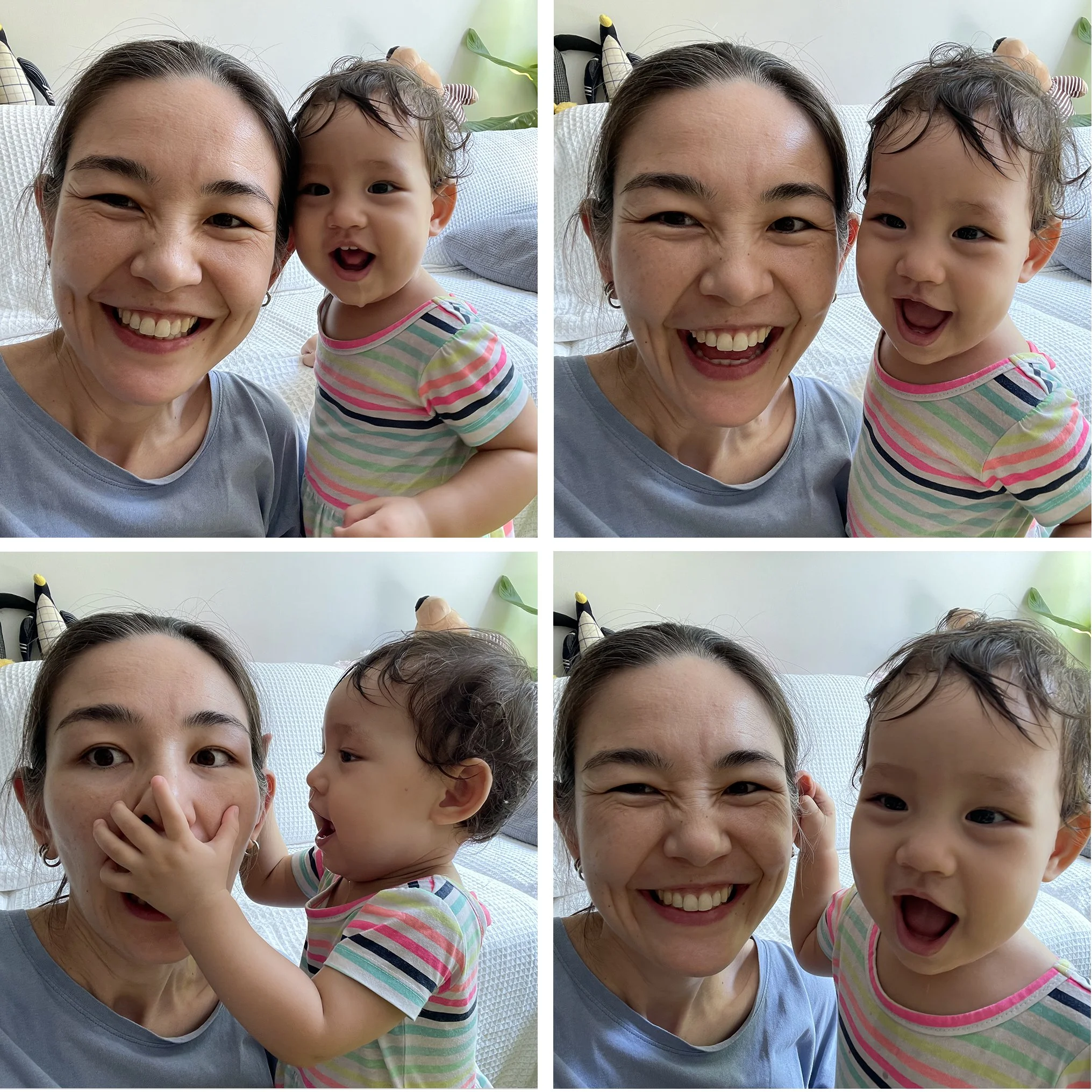 This cutie knows how to smile for the camera now. Except when -- whack!