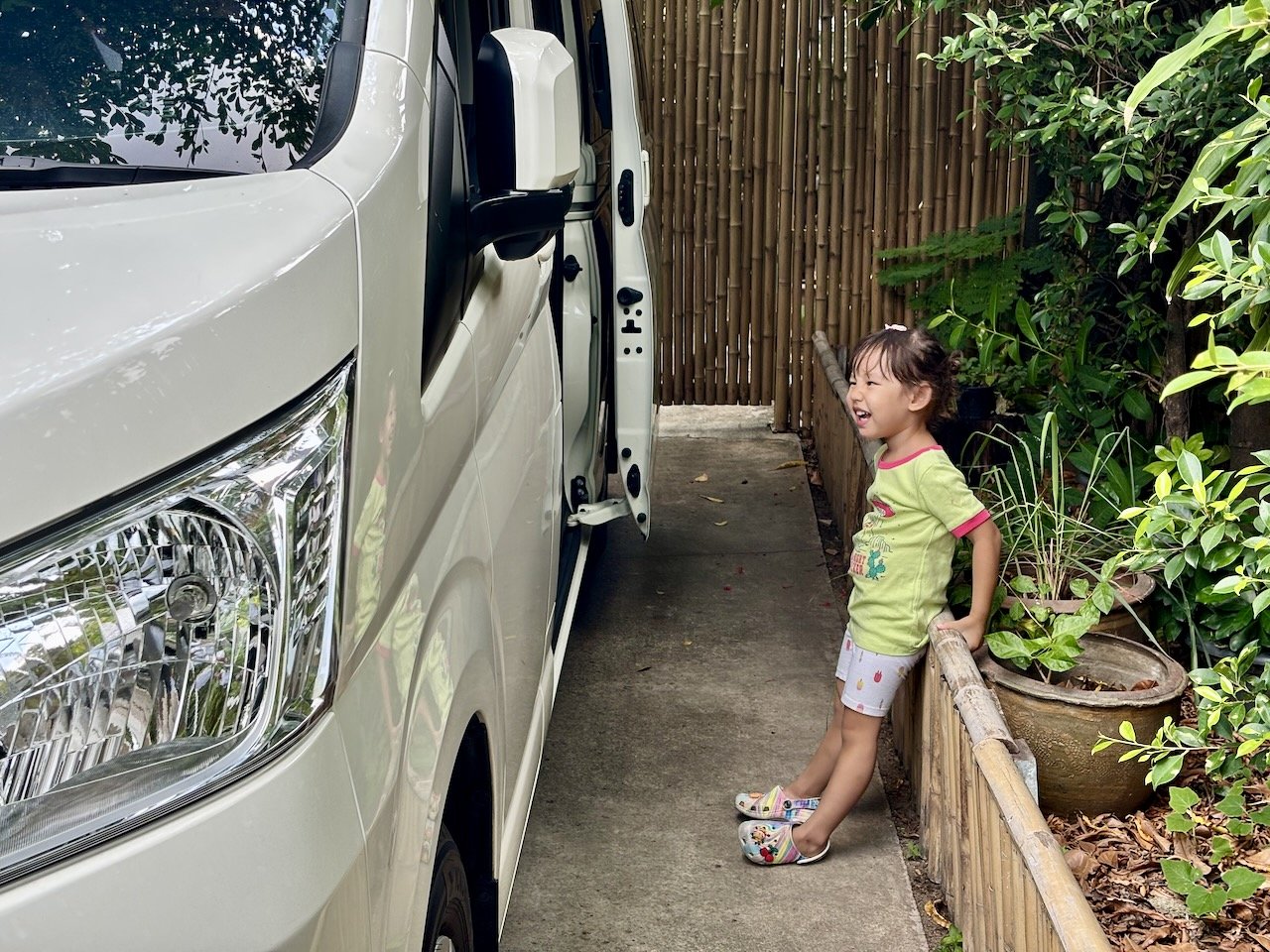 Lucy also likes to peek into the school van to see her friends and say good-bye before it leaves.