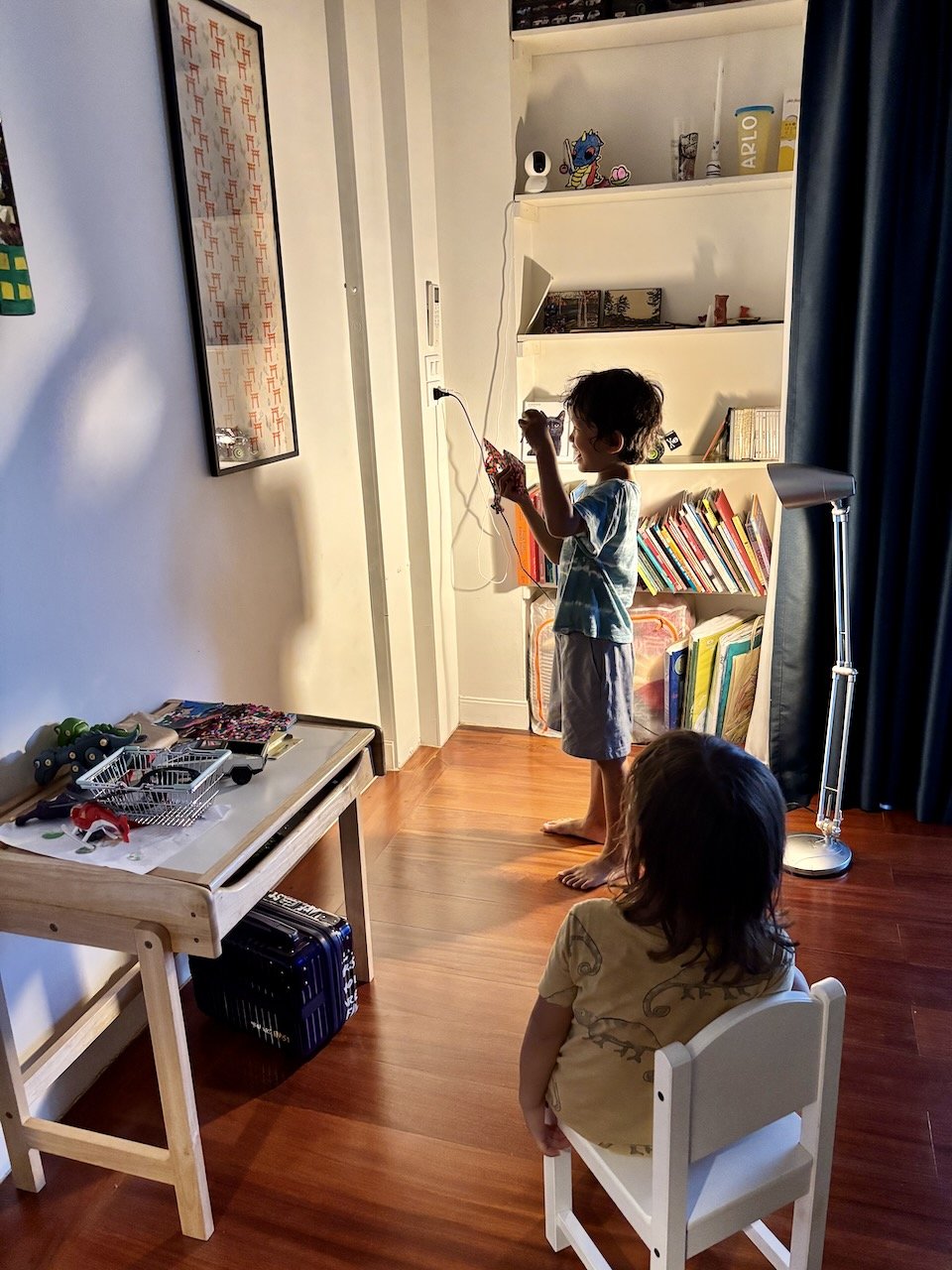 Light puppet show in Arlo's room.