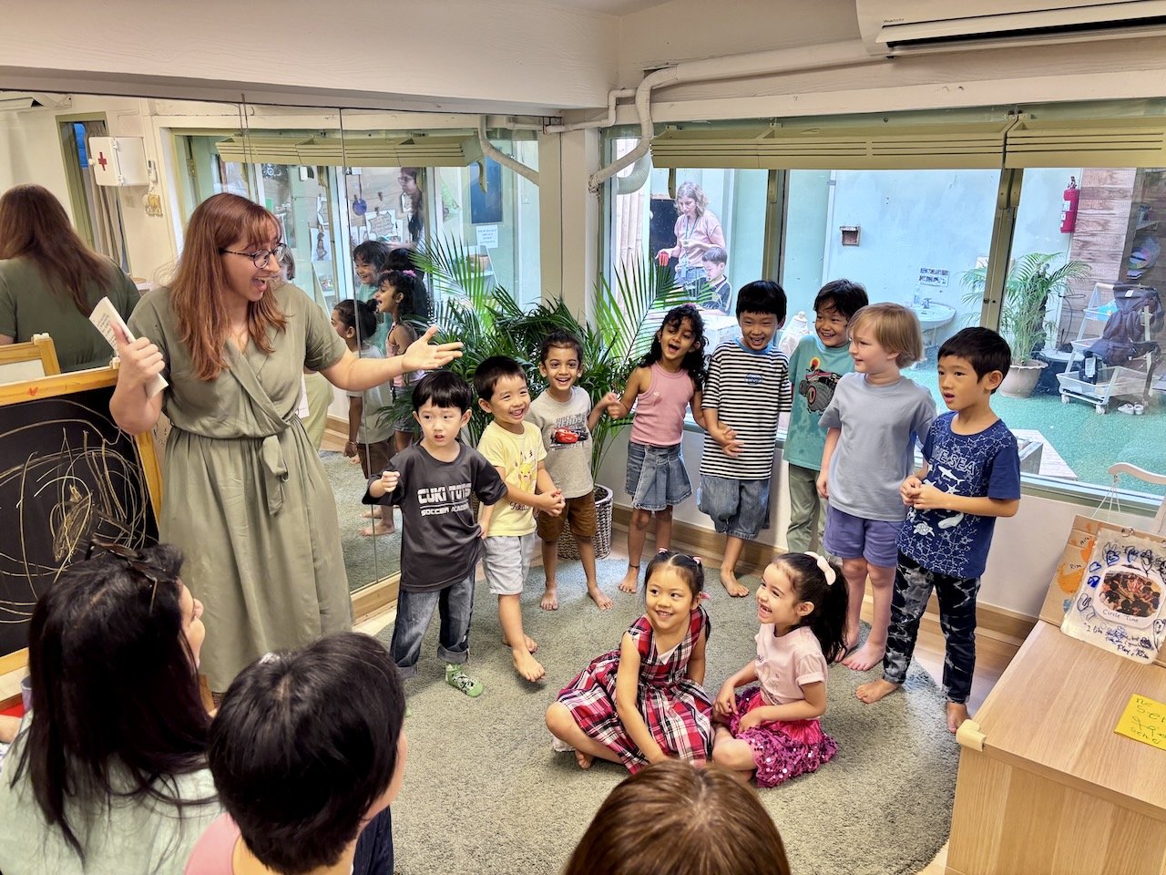 Performing their class poem.