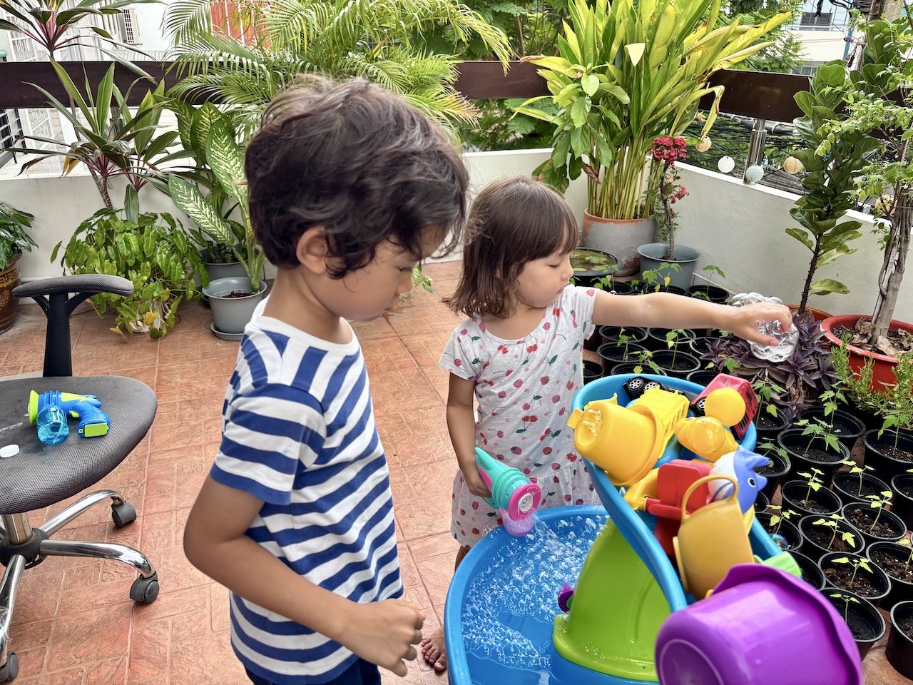 Uh oh! These two have rediscovered the bubble guns from Auntie Jas & Uncle Josh!