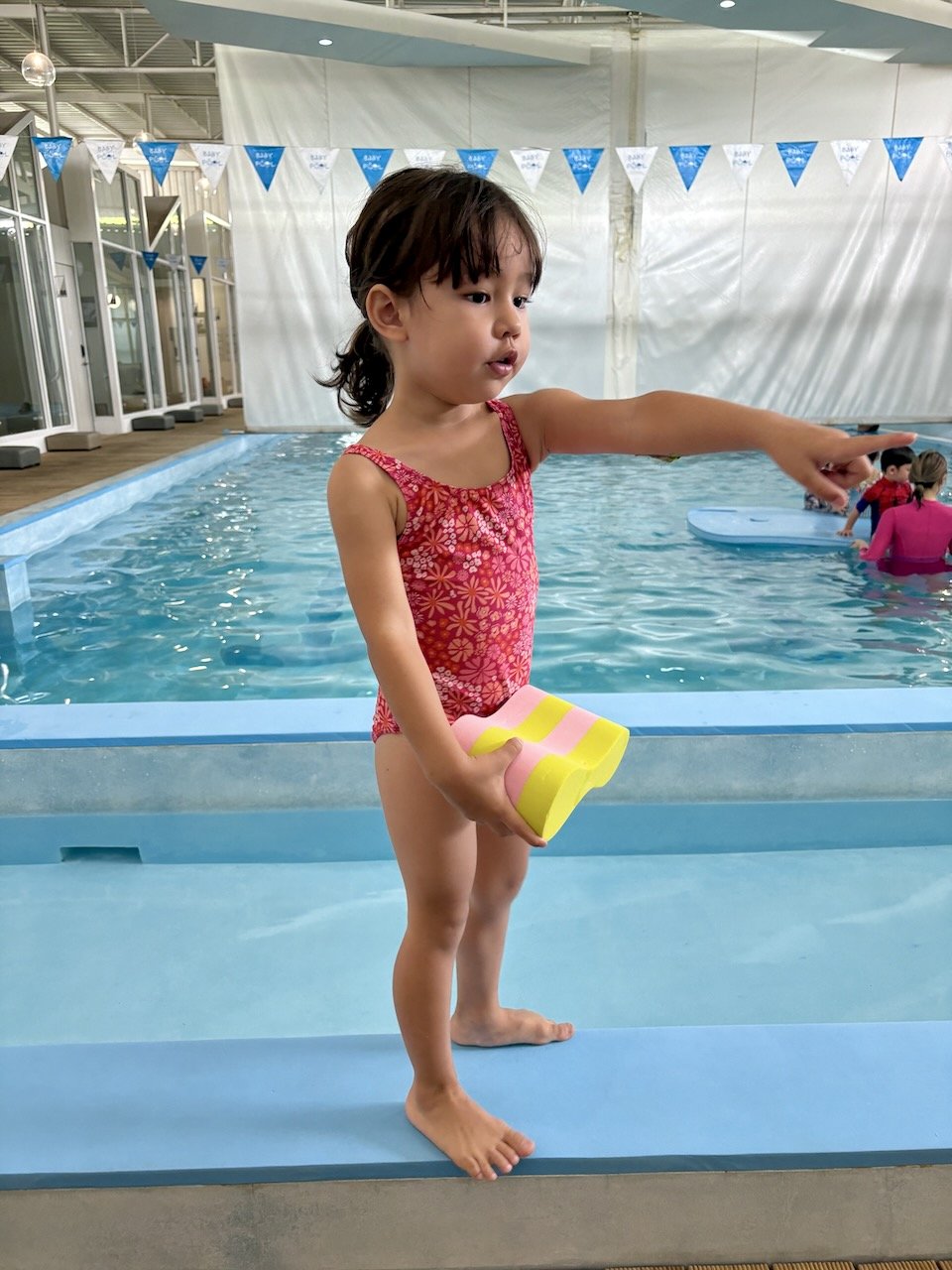 A quick swim for Lucy (her worst one yet, for sure; she did exactly the opposite of what the teacher asked the whole time.)