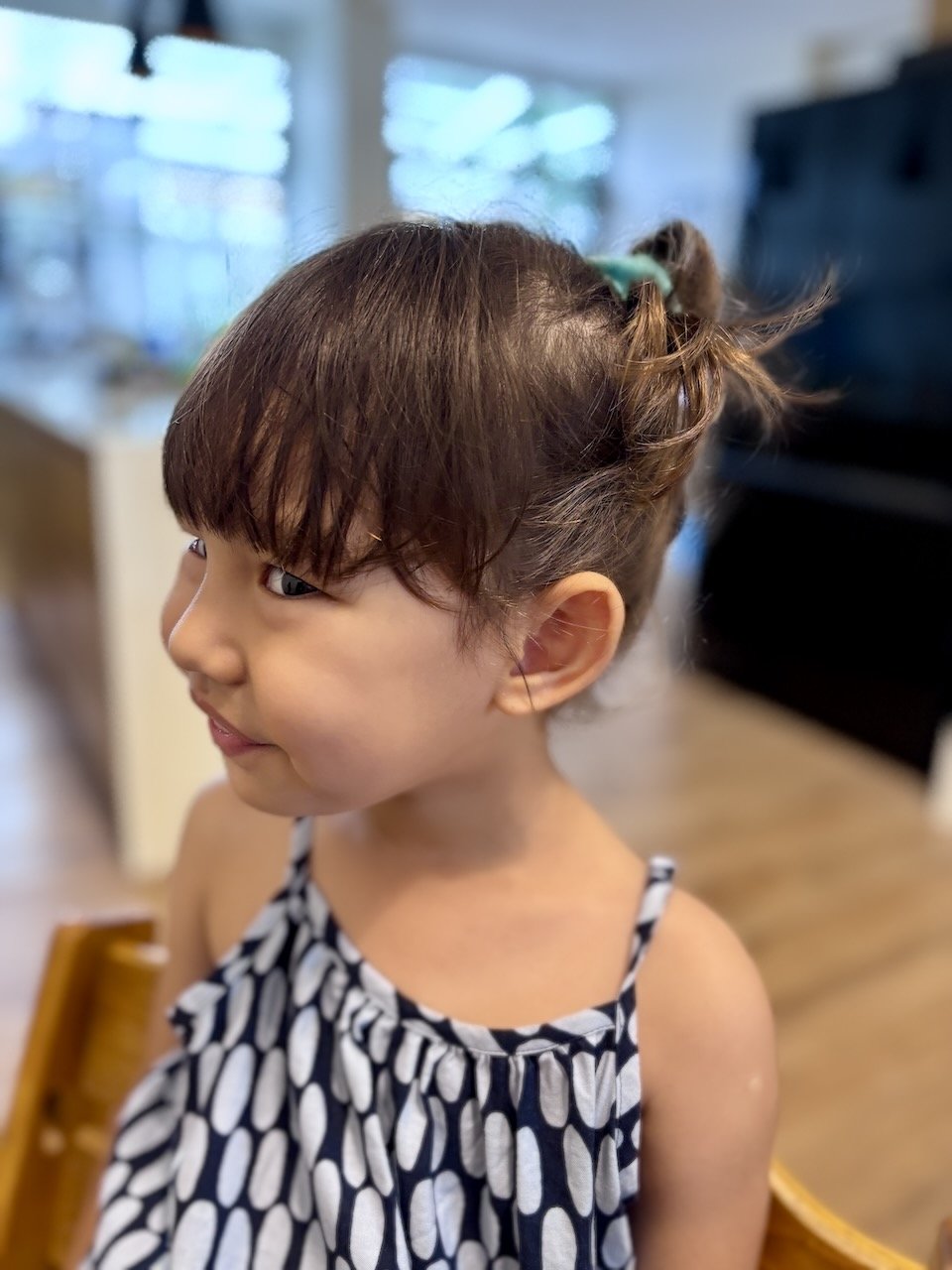 She wanted "hair like Clementine's" -- which means, a high bun.