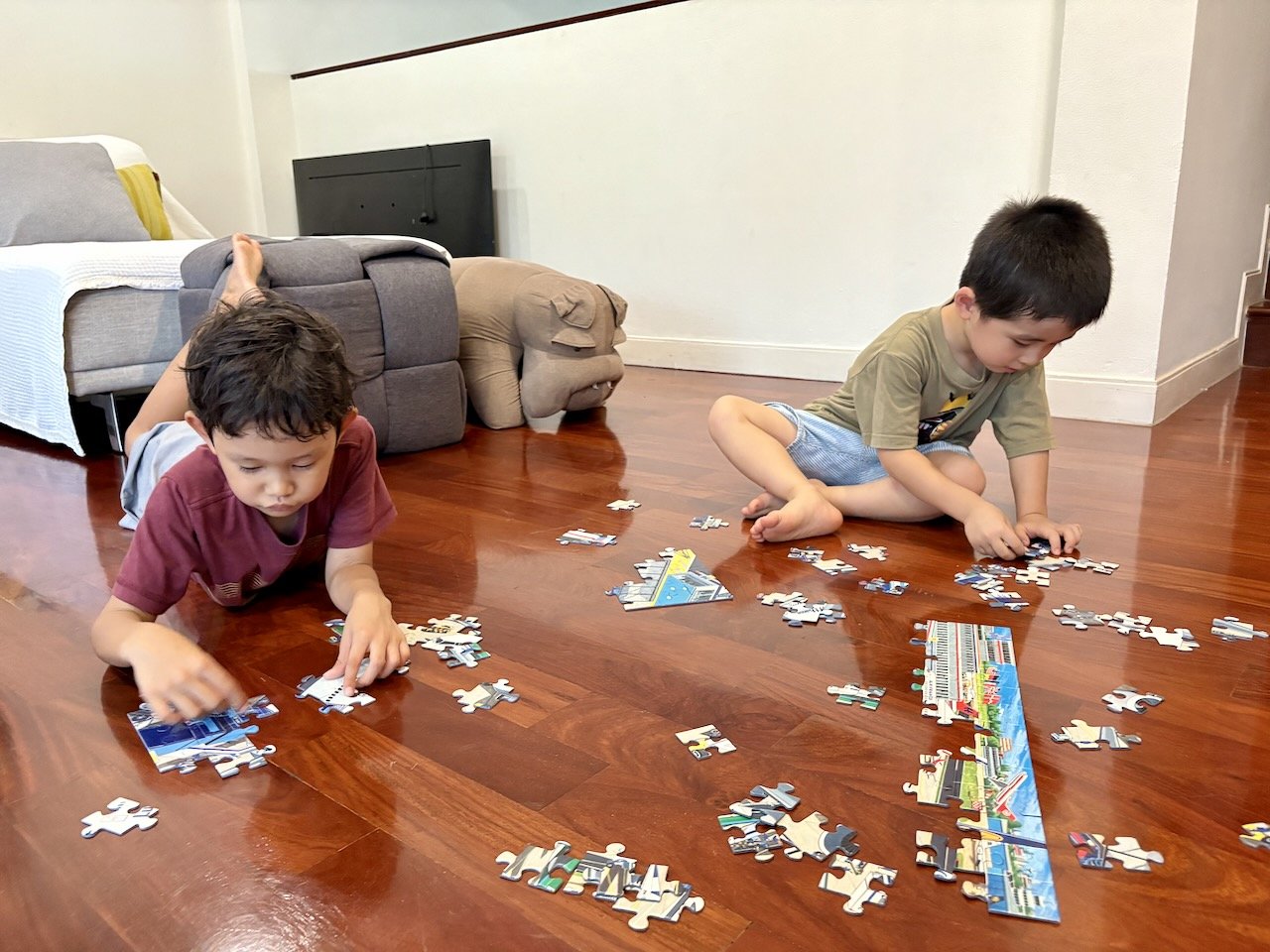 Concentrating hard on this 100+ piece puzzle.