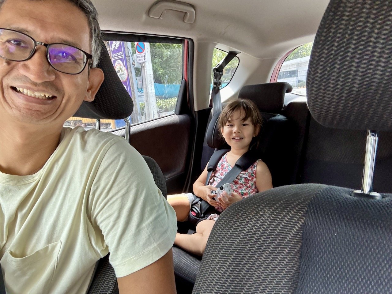 Heading with Dad to the doctor's, to check on her nose...