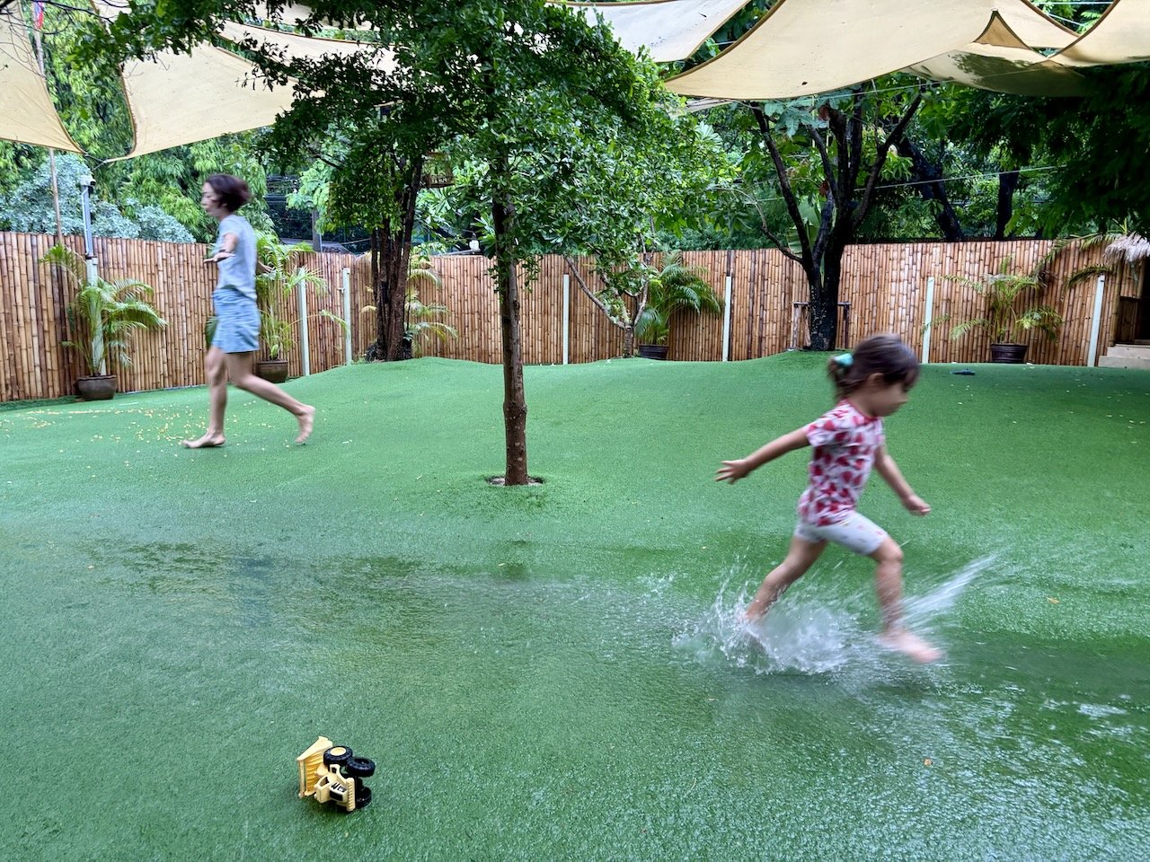 ... and so the yard was filled with muddy puddles.